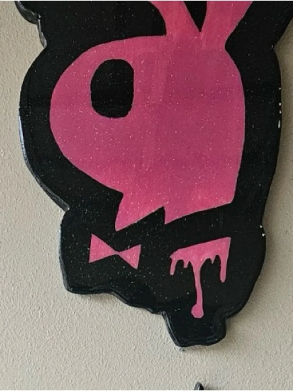 Custom Wood Art Pink Drip Bunny Wall Art - Black Background